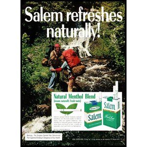 1973 Salem Cigarettes Vintage Print Ad Nature Hiking Backpacking Waterfall Art